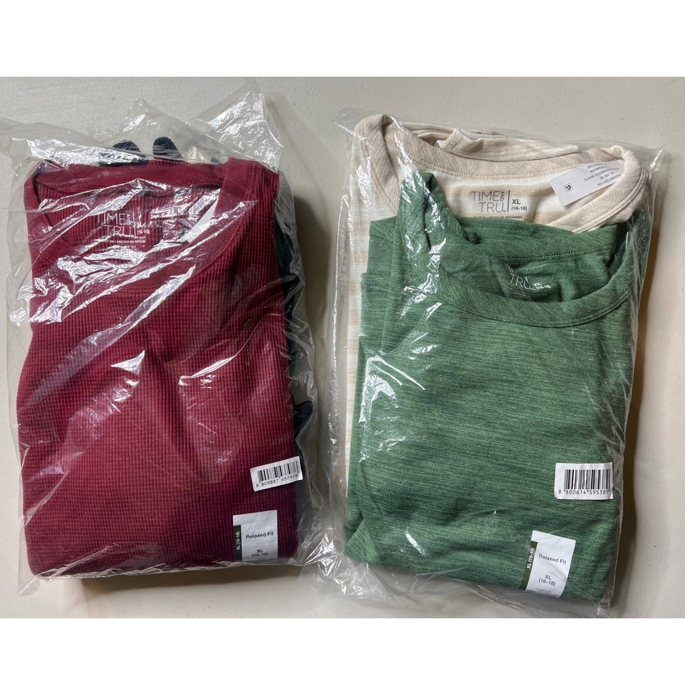Time and Tru Mens XL Long Sleeve Shirt Bundle Thermal Waffle Relaxed Fit 4 Pack
